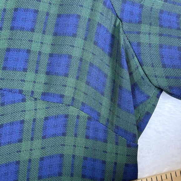 Talbots Plaid Blouse Womens Size Medium Green Blue Long Sleeve Holiday Fall - Picture 4 of 10